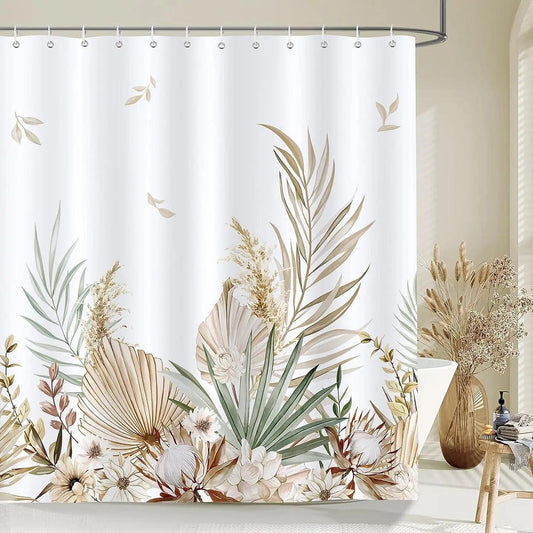 Leaves Shower Curtains Set with Hooks - Housestylz.com